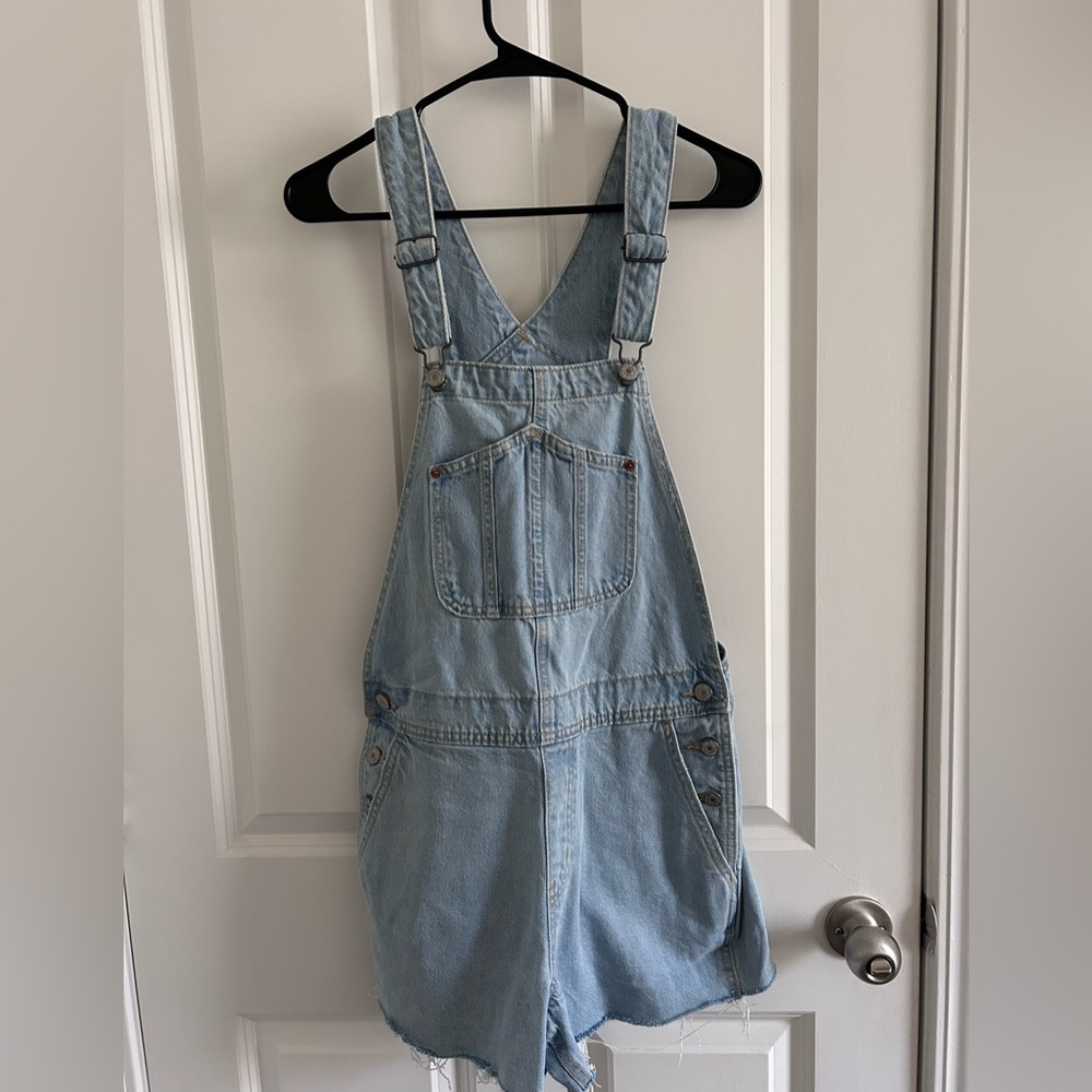 Light Wash Short Overalls